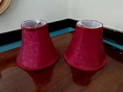 New Pair Set Small Burgundy Wine Fabric Lamp Shade Mini Bell Braided Trim 5”  • $24