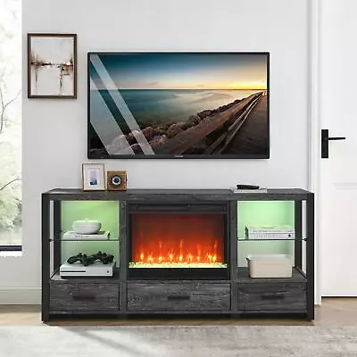 60  Electric Fireplace TV Stand W/ LED Lights - Dark Rustic Oak • $416.77