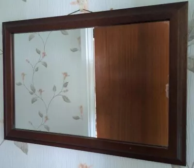 Dark Wooden Mirror Vintage Rectangle 23.5   X 16.5  Framed Hanging Hall 19.99p • £19.99