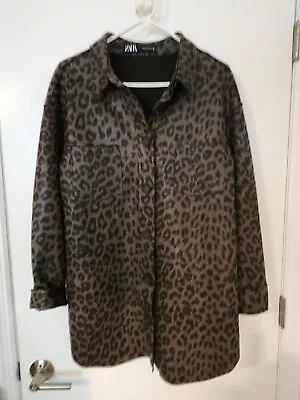 Zara Olive Leopard Print Jacket Coat Medium Flawless  • $29.90