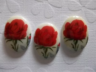 Vintage Cameos - Red Rose Glass Cabochons - 25X18mm - Made In Germany - Qty 2 • $3.99