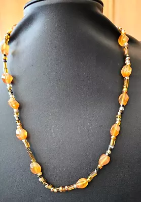 Vintage Orange Glass Beaded Necklace  18  • $4.75