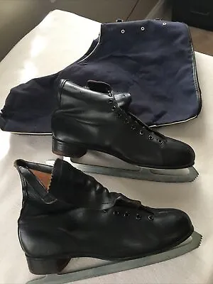 Vintage Mens Canadian Zephyr Leather Figure Ice Skates No Laces W/ Case • $20