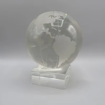 Heavy Crystal World Globe  Clear Glass 5 Inch Paper Weight Office Etched • $28.78