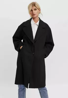 Vero Moda Women's Classic Wool Blend 2 Button Coat In Black Size M Relaxed Fit • $63.20