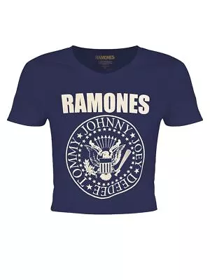 Ramones Presidential Seal Ladies Denim Blue Crop Top-Small (UK 8 - 10) • £15.99