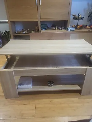 Wooden Coffee Table With Storage Lift Top Up Drawer Shelf Living Room Furniture • £45
