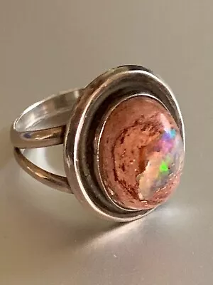 Mexican Fire Opal In Matrix 13x10mm Oval Ring Size 5 Sterling Silver ESTATE • $84.95