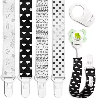  4 Pack Baby Pacifier Clip Girl & Boy - Unisex Pacifier Clips For Boys & B&w • $8.21