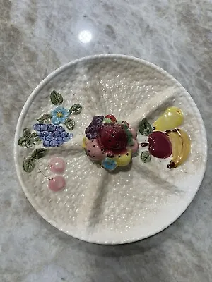 Vintage Majolica Fruit Serving Relish Divided Plate Tray W/ Toothpick Holder • $16