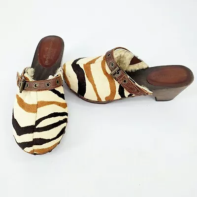 MATISSE Sutter Zebra Print Calf Hair Leather Wooden Heel Studded Clogs Mules 7 M • $38.88