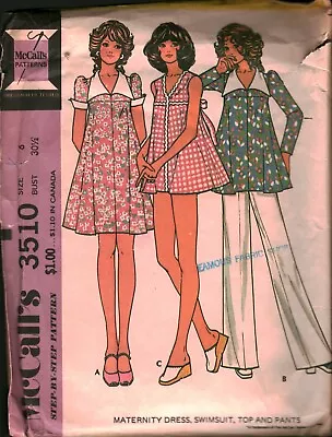 3510 Vintage McCalls SEWING Pattern Misses Maternity Pants Dress Swimsuit Top 8 • $5.59