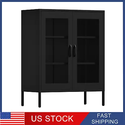 Metal Storage Cabinet Mesh Doors Steel Display Cabinets W/ Adjustable Shelves Qq • $199.99