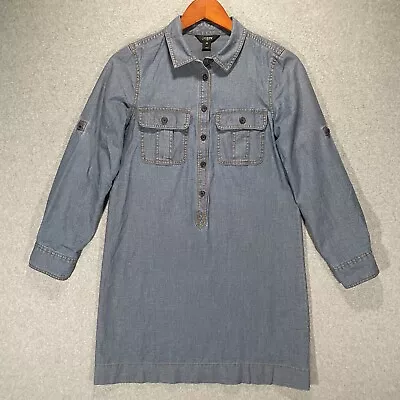 J. Crew Half Button Down Popover Shirt Dress Blue Denim Chambray Women's XS • $24.95