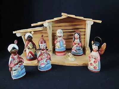 7 Pc Mexican Tonala Nativity Christmas Scene Handmade - 1 Enesco Wood Stable • $14.99