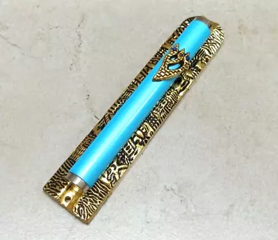 Mezuzah Jerusalem Israel Jewish Blue Metal 6.5 Long 1 Width Inches 105 Grams • $33