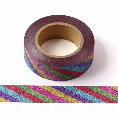 $5.50 • Buy Glitter Tape Rainbow Stripe Washi 15mm X 10m