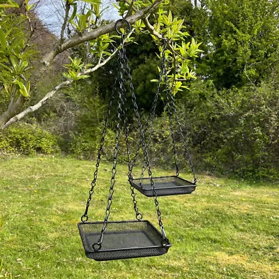 Hanging Metal Bird Mesh Feeder Tray Platform For Garden Wild Birds Set Of 2 • £12.99