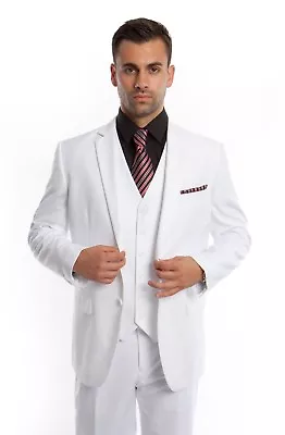 Men's Three Piece Vested Suit Modern Fit Two Button Formal Solid Dress Suits Set • $119.95