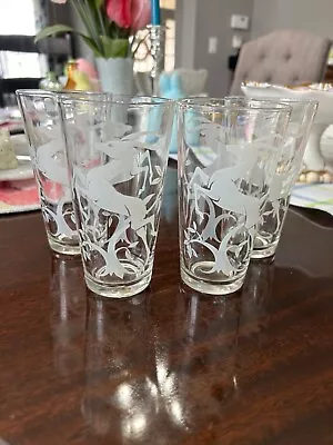 Vintage MCM Federal Leaping Gazelle Antelope Deer Juice Glasses Set Of 4 • $12.99