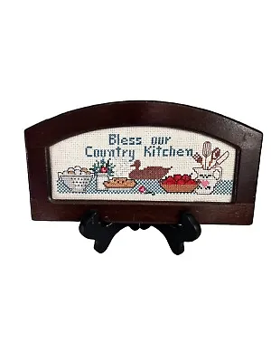 Vintage Handmade Embroidered  Bless Our Country Kitchen  Wall Plaque Art Decor • $24.99