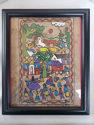  Mexican Folk Art Bark Paper Traditional Colorful Drawing Picture*Framed*11x9* • $24.95