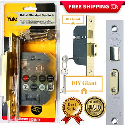 Yale 5 Lever 2.5   64 Mm Maximum Security Mortice Sashlock  Brass/Chrome PM56067 • £24.99