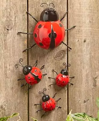 Set Of 4 Metal Bugs Bumble Bees Ladybugs Wall Ground Fence Garden Outdoor Decor • $16.53