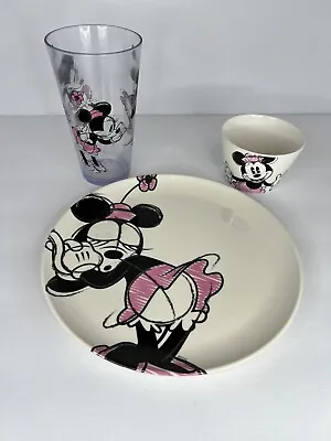 Disney Plate Cup Bowl SET Of 3 ZAK! Melamine Plastic Sketch Minnie Mouse Drawing • $20