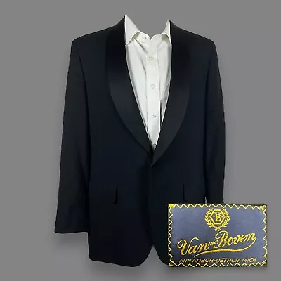 Vintage Van Boven Tuxedo Jacket Mens 40R Solid Black 1 Button Shawl Wool • $99