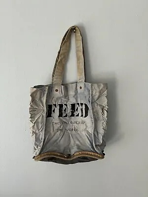 Distressed Blue - FEED 100 Children Of The World Burlap Canvas  Tote Bag • $20
