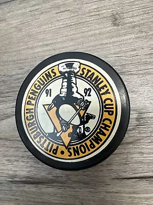 1991 1992 Stanley Cup Champions Pittsburgh Penguins Puck Vintage NHL Hockey • $24.95