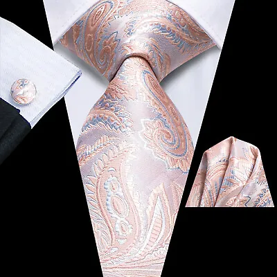 Paisley Floral Animal Silk Mens Tie And Pocket Square Cufflinks Set Wedding Prom • £9.99