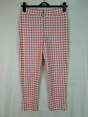 Select Checked Pink White Womens Legging Trousers Size Medium Zipped • £8
