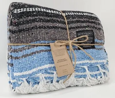£22.77 • Buy Benevolence LA Authentic Home Collection Artisan-Made Mexican Blanket Blue Black