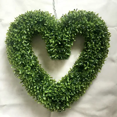 Artificial Topiary Boxwood Green Hanging Grass Leaf Heart Shape Wedding Ornament • £9.95