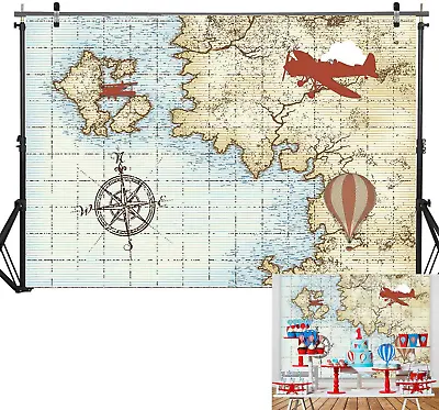 7X5Ft Soft Fabric/Durable Photography Backdrop Marine Airplane Vintage Hot Air B • $36.90