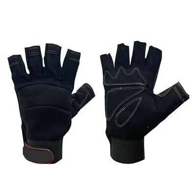 Gloves Black Leather Hand Safety Fingerless Work Mechanic Builder Driving Riding • £80.99