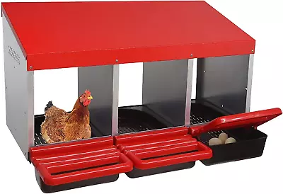 Chicken Nesting Boxes 3 Hole Metal Chicken Egg Laying Box With Swing Perch And  • $91.99