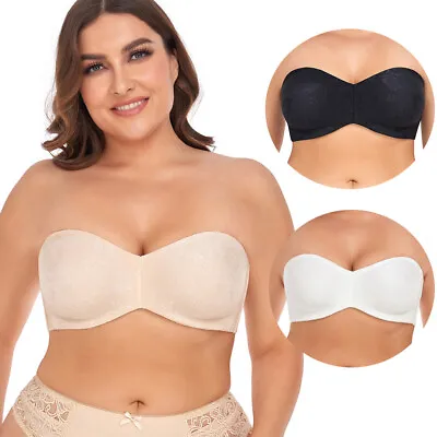 Women's Non Padded Lace Strapless Bra Underwire Minimizer Bra Plus Size Non-Slip • $14.49