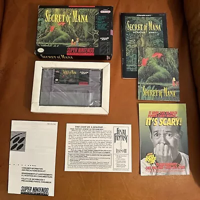 SNES 1993 Super Nintendo Secret Of Mana Complete W/BoxTray Booklet & Paperwork • $219.99