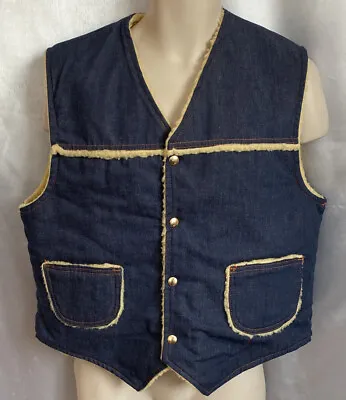 Vintage Jc Penney Dark Blue Denim/sherpa Vest Size Large Vgc               Hng • $29.59