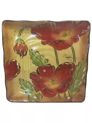 Maxcera “Poppy Splatter” Floral Plate 9” Sq Used But Excellent Condition • $12