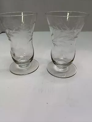 Gray Cut Floral Etched Juice Glasses Measures 4 1/4  Tall Set Of 2  • $9.99