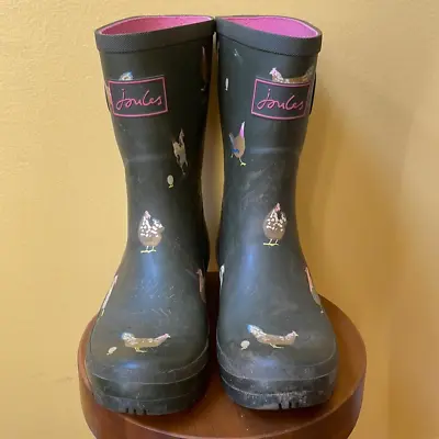 Women’s Joules Wellington Green Chicken Rain Boots Size 7 • $59