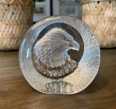 Mats Jonasson Crystal Etched Eagle Paperweight Signed Numbered 9201 Made Sweden • $25.31