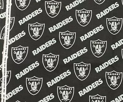 NFL Las Vegas Oakland Raiders Fabric 100% Cotton HALF Yard 18  X 58  Black • $9.95