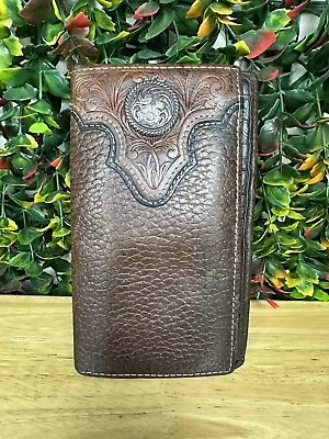 Ariat Rodeo Tooled Concho Wallet Brown Genuine Leather Men’s Western Cowboy GUC • $45