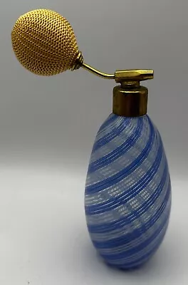 Vintage Blue Swirl Lines Murano Glass Perfume  Bottle Atomizer Italy • $119.99