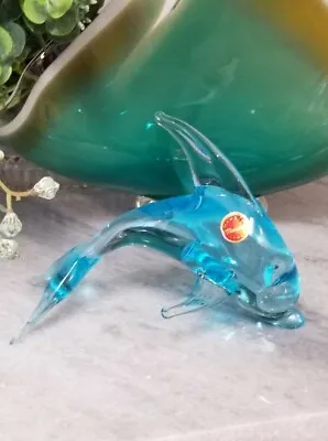 VTG MID CENTURY MURANO ART GLASS DOLPHIN FIGURINE MODERN MCM Blue & CLEAR D51 • $30